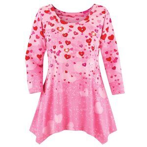 New XXL Pink Valentine's Cascading Sparkling Sequin Hearts SharkBite Knit Tunic
